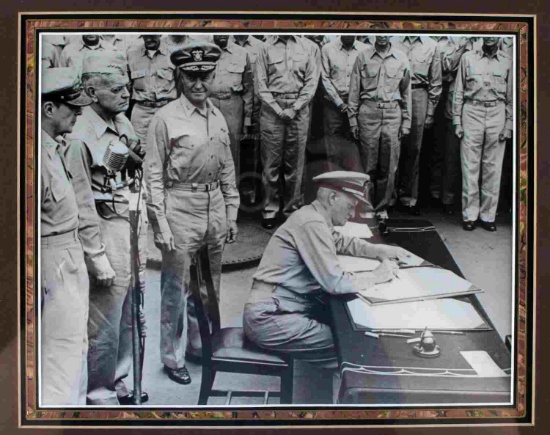 WWII US FRAMED SIGNATURES OF NIMITZ & MACARTHUR