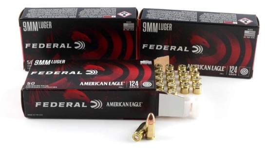 150 ROUNDS FEDERAL 9MM AMMUNITION 124 GR.