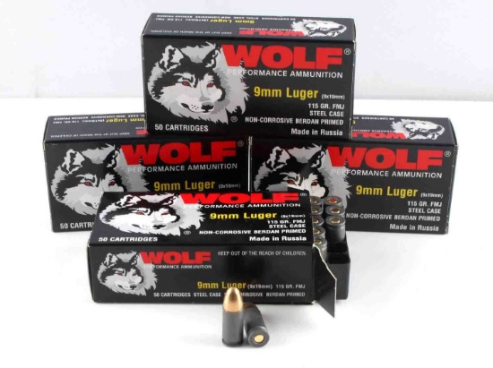 200 RDS WOLF 9MM LUGER AMMO RUSSIAN NEW IN BOX
