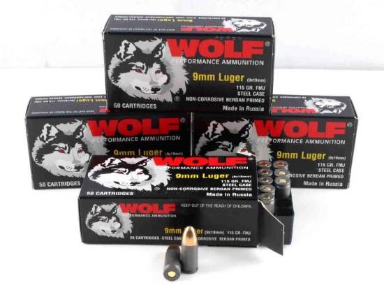 200 RDS WOLF 9MM LUGER AMMO RUSSIAN NEW IN BOX