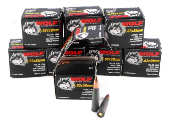 160 RDS WOLF 7.62 X 39 MM AMMO RUSSIAN NEW IN BOX