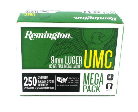 NEW BOX REMINGTON 9MM LUGER UMC AMMO 250 ROUNDS