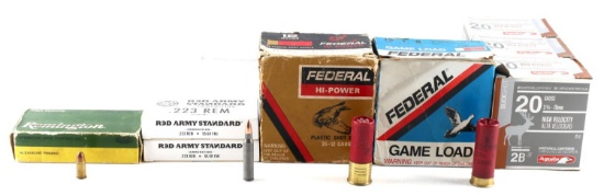 215 RDS SHELLS MIXED AMMO LOT .223 .32 20 GA 12 G