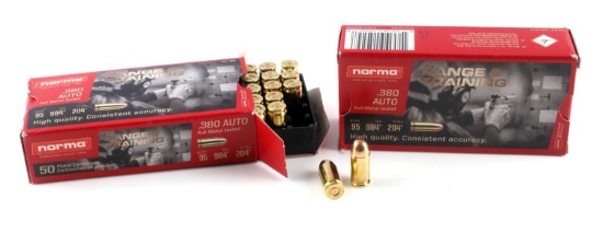 100 ROUNDS OF NORMA .380 AUTO 95 GR AMMUNITION