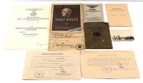 9 WWII GERMAN THIRD REICH DOCUMENT LOT PASSPORT