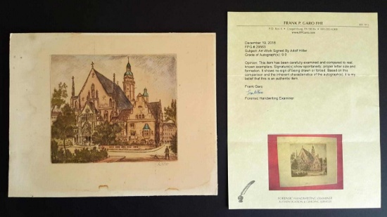 PRE WWII GERMAN ADOLF HITLER DRAWING WITH COA