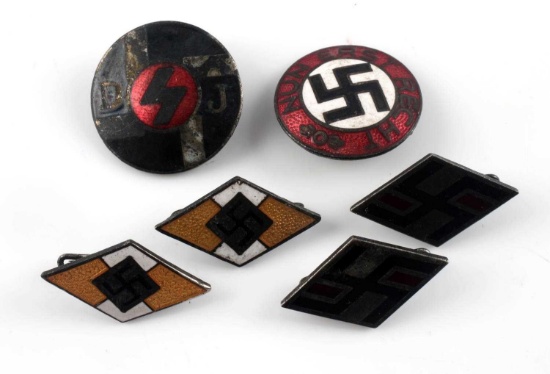 WWII GERMAN LOT OF NSDA P & DJ HITLER YOUTH BADGES