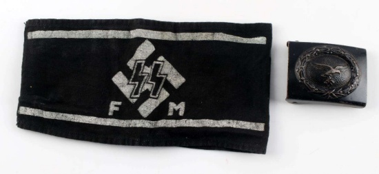 WWII GERMAN WAFFEN SS ARMBAND & LUFTWAFFE BUCKLE