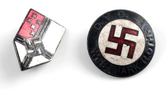 WWII GERMAN REICH WESTMARK DVG AND SHEILD PINS