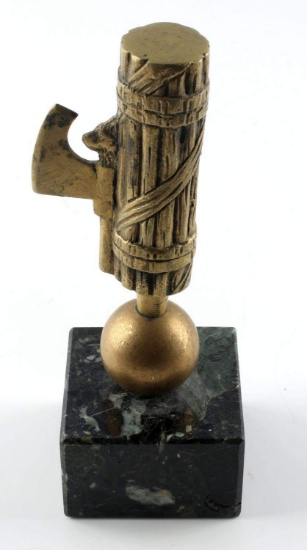 BRASS ROMAN FASCES FASCIST STATUE ON MARBLE BASE