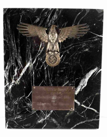 WWII GERMAN LEIBSTANDARTE OFFICER MARBLE PLAQUE