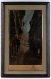 ANTIQUE OLD EUROPEAN ETCHING AQUATINT STREET SCENE