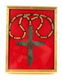 LARGE HUDSON BAY COIN SILVER TRADE CROSS W BEADS
