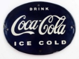 1930'S COCA COLA BLUE ENAMEL AD SIGN REPROD