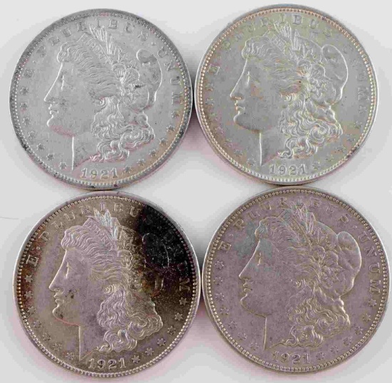 1921 MORGAN SILVER DOLLAR COIN LOT OF 4