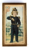 ANTIQUE LITHOGRAPH BOY DRAWING SWORD IN UNIFORM