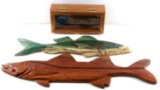 ANTIQUE FISHING LURE & WOOD SCULPTED FISH DISPLAYS