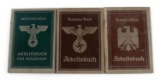 3 WWII GERMAN THIRD REICH ARBEITSBUCH ID BOOKS