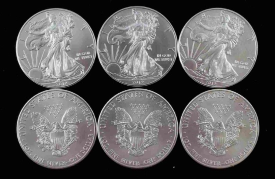 2012 AMERICAN EAGLE SILVER DOLLAR COIN LOT OF 6 BU