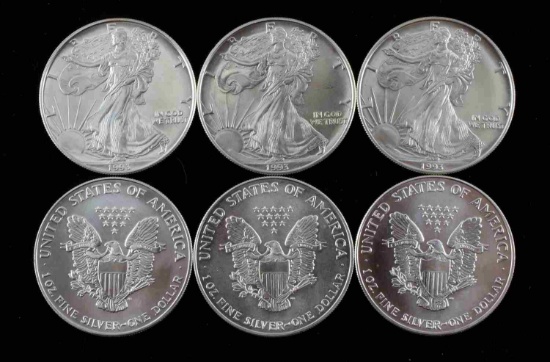 1993 AMERICAN EAGLE SILVER DOLLAR COIN LOT OF 6 BU