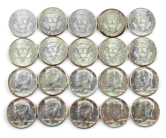1964 P KENNEDY HALF SILVER COIN ROLL OF 20 UNC