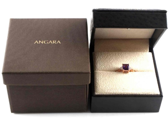 14K ROSE GOLD AMETHYST WITH DIAMOND ACCENT RING