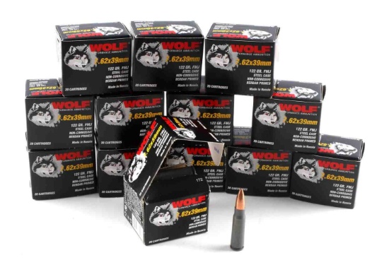 260 ROUNDS OF WOLF 7.62 X 39MM FMJ NEW IN BOX AMMO
