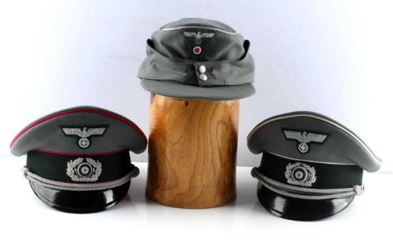 WWII GERMAN THIRD REICH HEER VISOR & M-43 CAP LOT