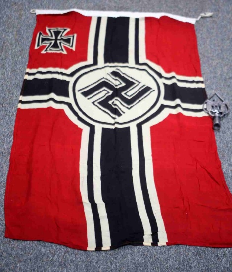 WWII THIRD REICH GERMAN NSDAP FLAG & POLE TOPPER