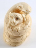 MEIJI PERIOD JAPANESE KATABORI NETSUKI SNAKE W DOG