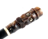 CARVED HORN WALKING STICK CANE W MALE FIGURAL