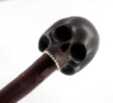 EBONY & CHERRY WOOD SKULL WALKING STICK CANE