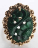 VINTAGE 14KT GOLD AND CARVED JADE RING