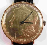 MORGAN SILVER DOLLAR WATCH W GENUINE LEATHER BAND