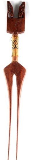 PACIFIC ISLANDER DOUBLE PRONG WOOD STATUE
