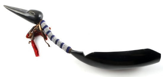 NATIVE AMERICAN BUFFALO HORN STORK SCOOP EFFIGY