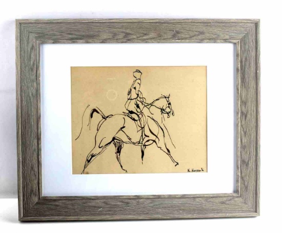 KAROL KOSSAK ORIGINAL INK HORSE W RIDER