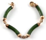 14KT GOLD AND JADE CHINESE LUCK BRACELET