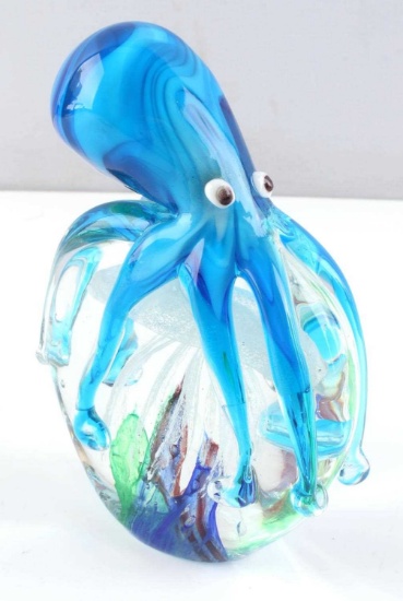 MURANO GLASS OCTOPUS WITH JELLYFISH PAPERWEIGHT