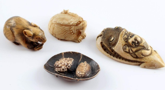 ANTIQUE IVORY NETSUKE & OKIMONO FIGURINE LOT