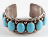 NAVAJO STERLING SILVER TURQUOISE CABOCHON CUFF