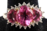 14KT GOLD DIAMOND AND PINK SAPPHIRE RING