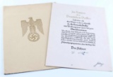 WWII GERMAN 1941 PROMOTION ORDER LUFTWAFFE MAJOR