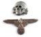 2 WWII GERMAN WAFFEN SS VISOR CAP EAGLE AND SKULL