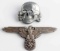 2 WWII GERMAN REICH SS CAP EAGLE & TOTENKOPF PINS