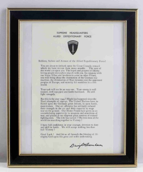 WWII US DDAY ALLIED FORCES EISENHOWER LETTER