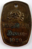 WWII GERMAN REICH WAFFEN SS BERLIN 1939 BRASS TAG