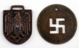 2 WWII GERMAN ARMY EAGLE WATCH FOB & HITLER TOKENS