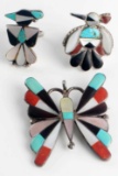 VINTAGE ZUNI NATIVE STERLING SILVER INLAY JEWELRY