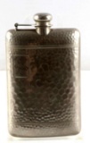 VINTAGE GERMAN SILVER HAMMERED HIP FLASK ENGRAVED